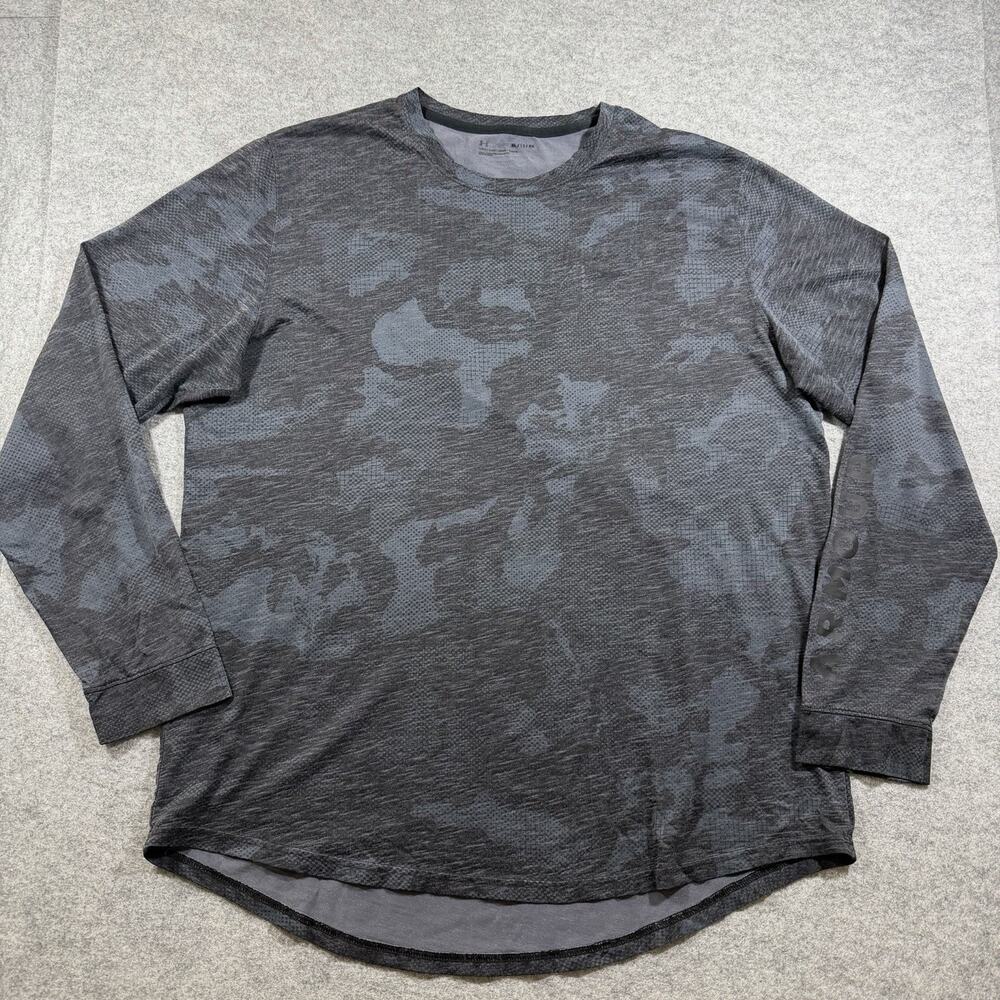 Under Armour Shirt Mens XL Blue Gray Black Long Sleeve Wicking Camo Athletic